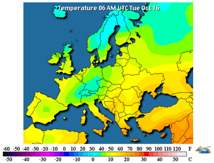 Teplotný rozdiel medzi východom a západom Slovenska 16.10.2012