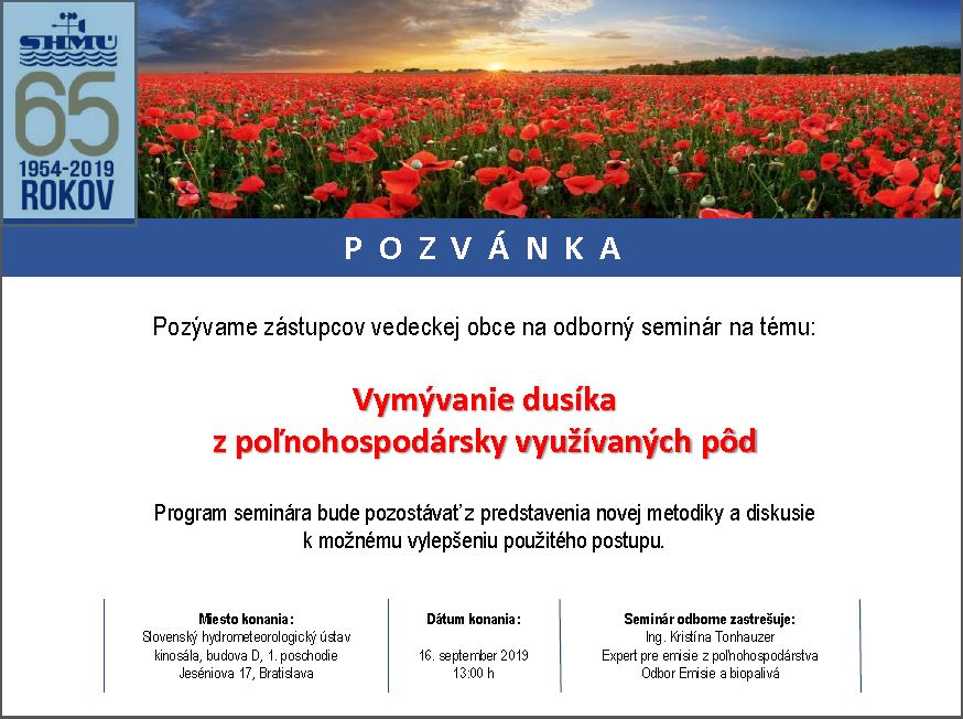 Pozvánka na odborný seminár Odboru emisie a biopalivá na tému Stanovenia emisií dusíka z vymývania pôd 