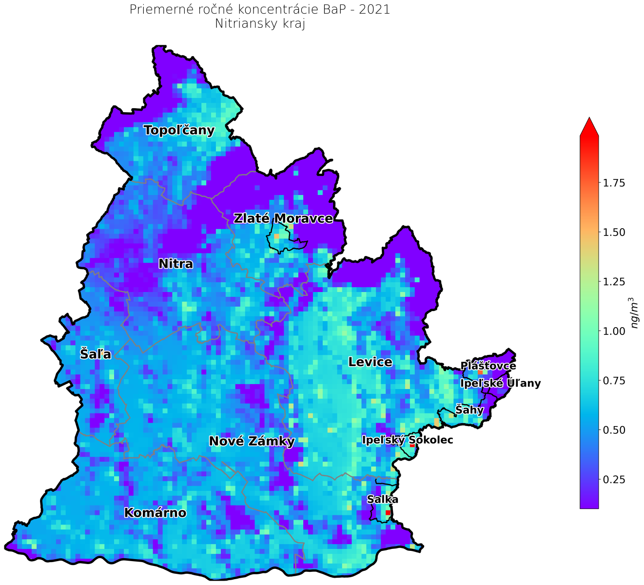 priemerné ročné koncentrácie BaP 2021 NR kraj