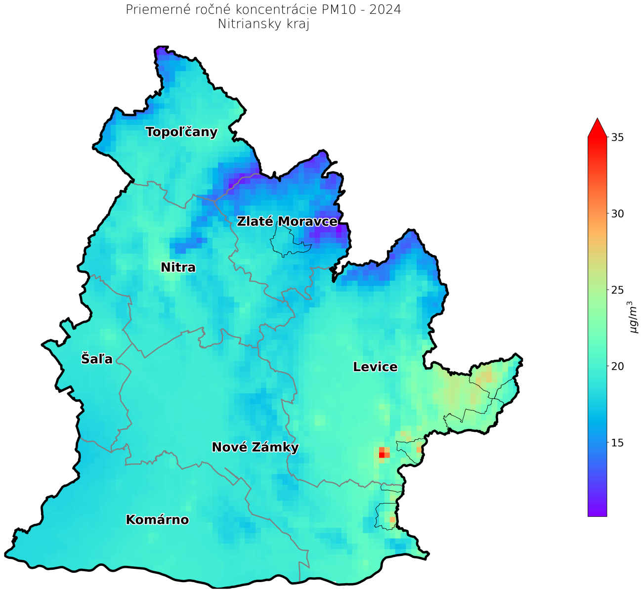 priemerné ročné koncentrácie PM10 2024 NR kraj