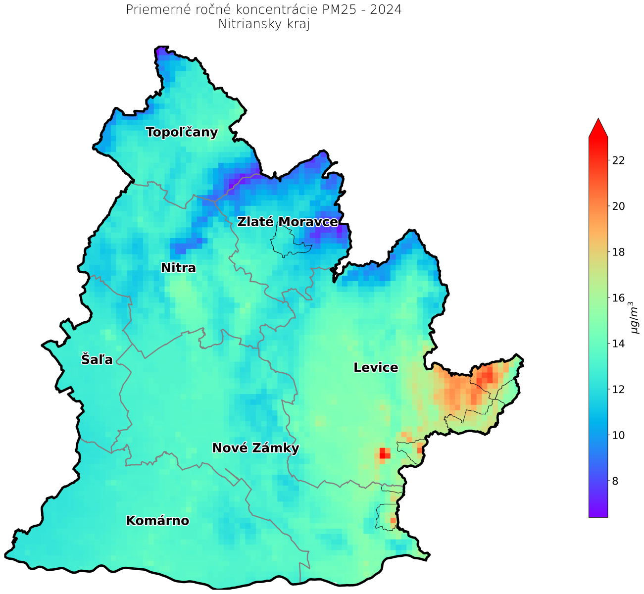 priemerné ročné koncentrácie PM25 2024 NR kraj