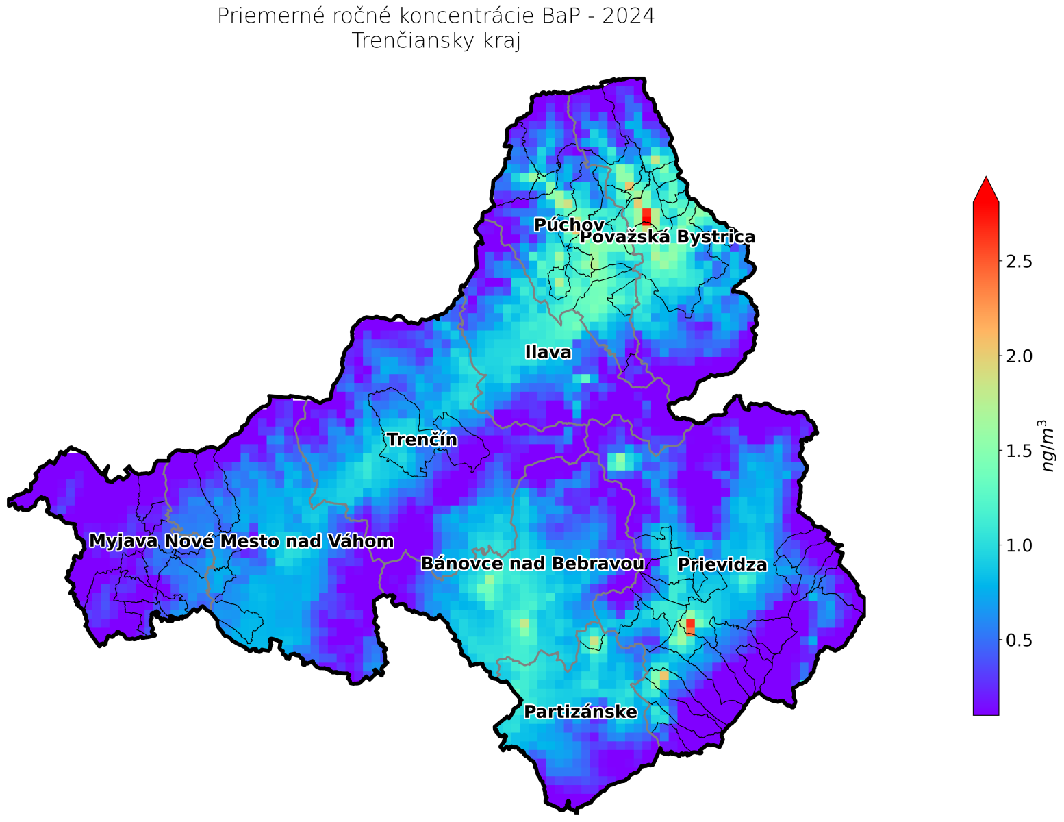 priemerné ročné koncentrácie TN kraj v 2024 - BaP