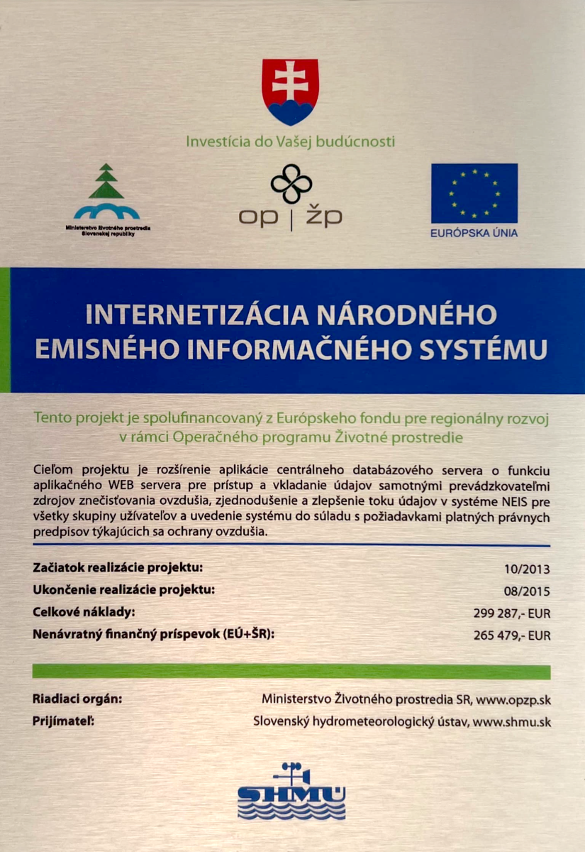 Tabuľa projektu- Internetizácia Národného Emisného Informačného Systému (NEIS)