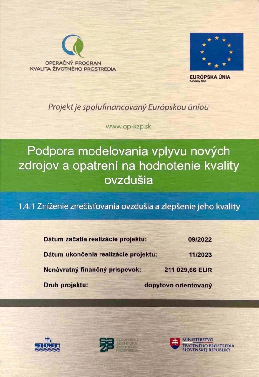 Tabuľa projektu- Podpora modelovania vplyvu nových zdrojov a opatrení na hodnotenie kvality ovzdušia