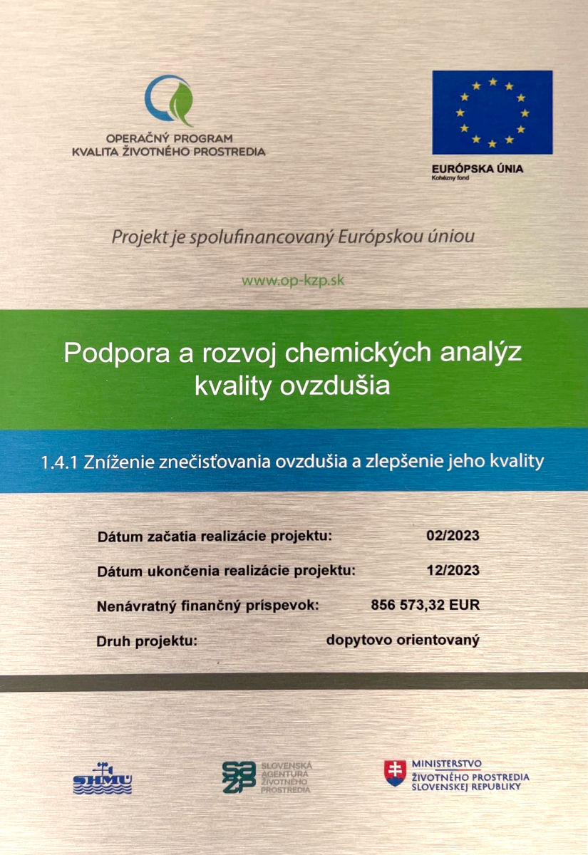 Tabuľa projektu- Podpora a rozvoj chemických analýz kvality ovzdušia