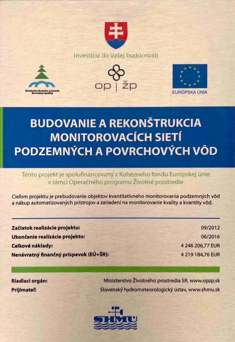 Tabuľa projektov- Budovanie a rekonštrukcia monitorovacích sietí podzemných a povrchových vôd