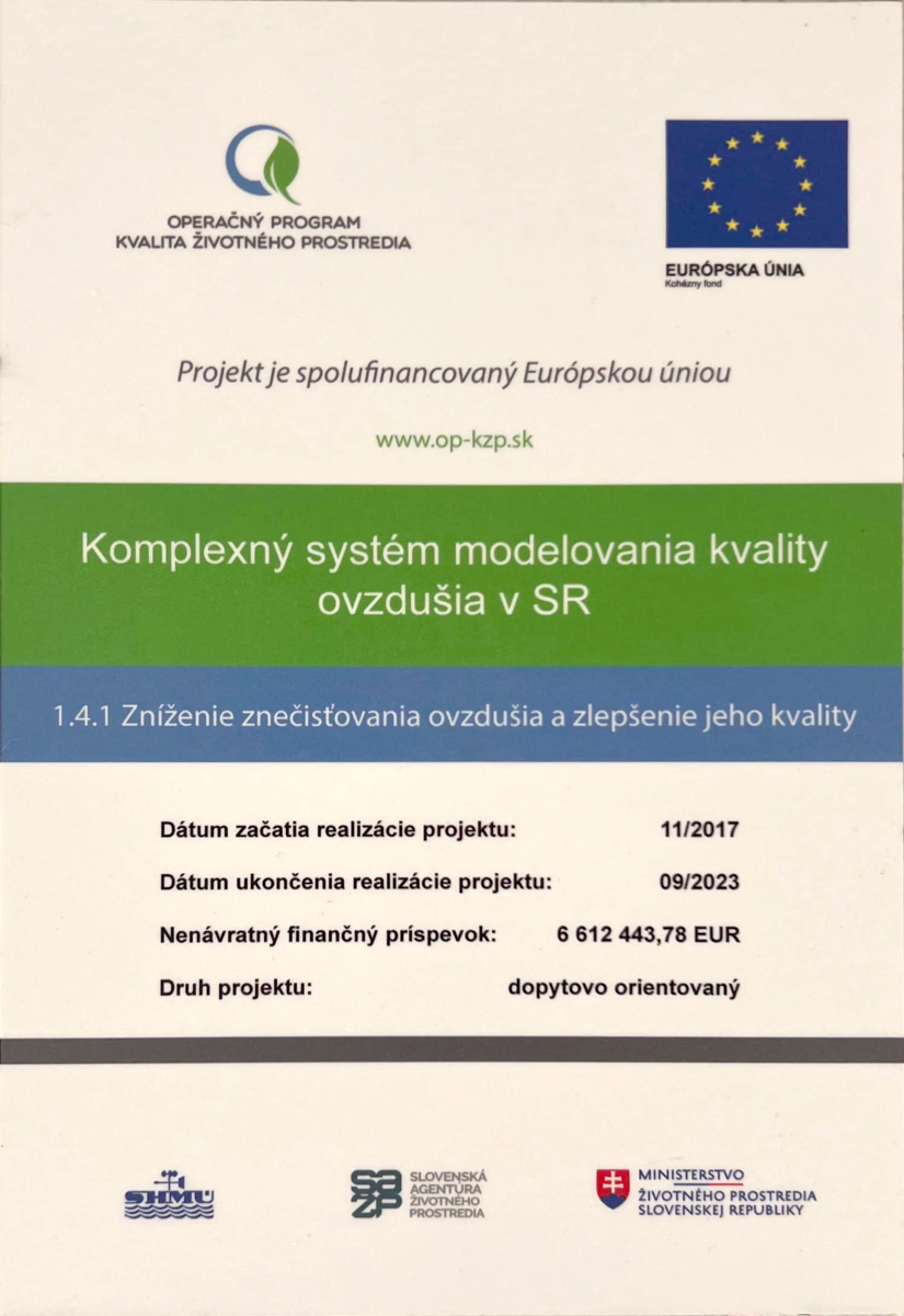 Tabuľa projektu- Komplexný systém modelovania kvality ovzdušia v SR